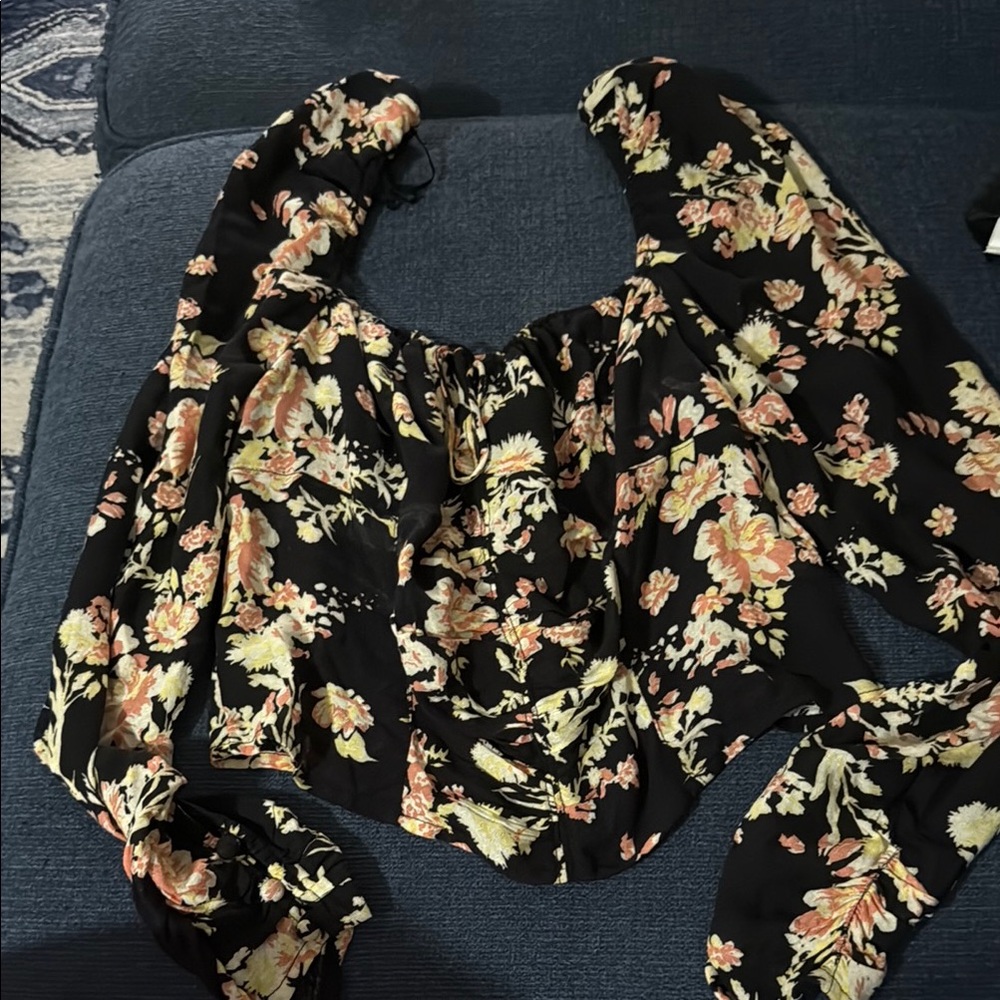 Free People Black Floral Bustier Blouse